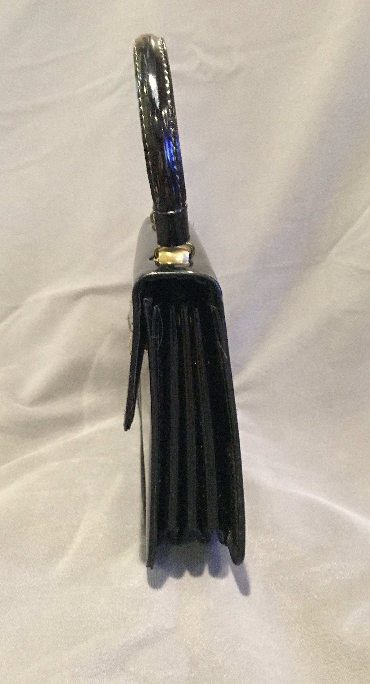 Vintage Black Patent Leather Kelly Handbag Mid Century Purse | Etsy