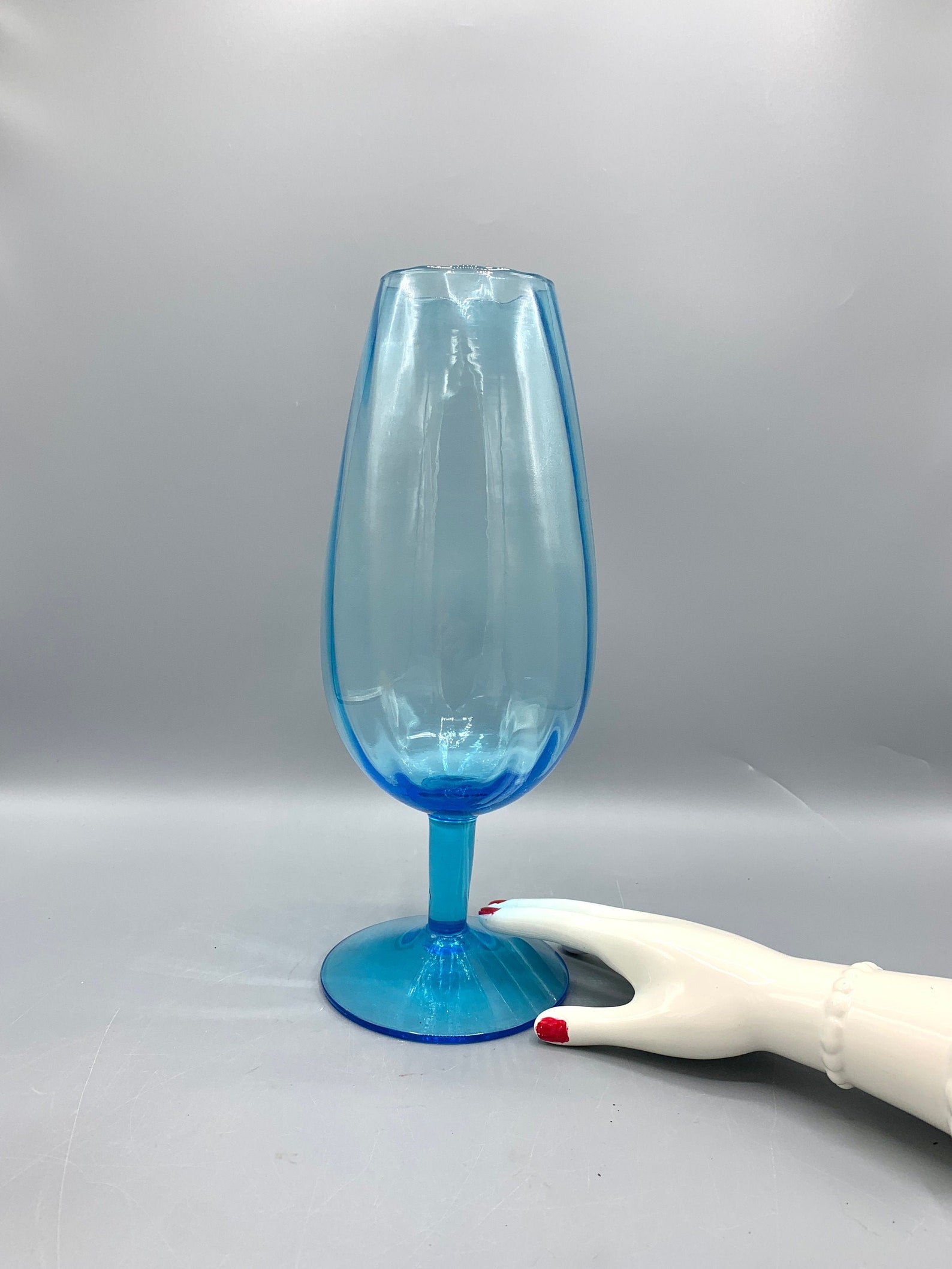 Tall Blue Glass Vase Vintage It Could Be a Wine Glass Etsy
