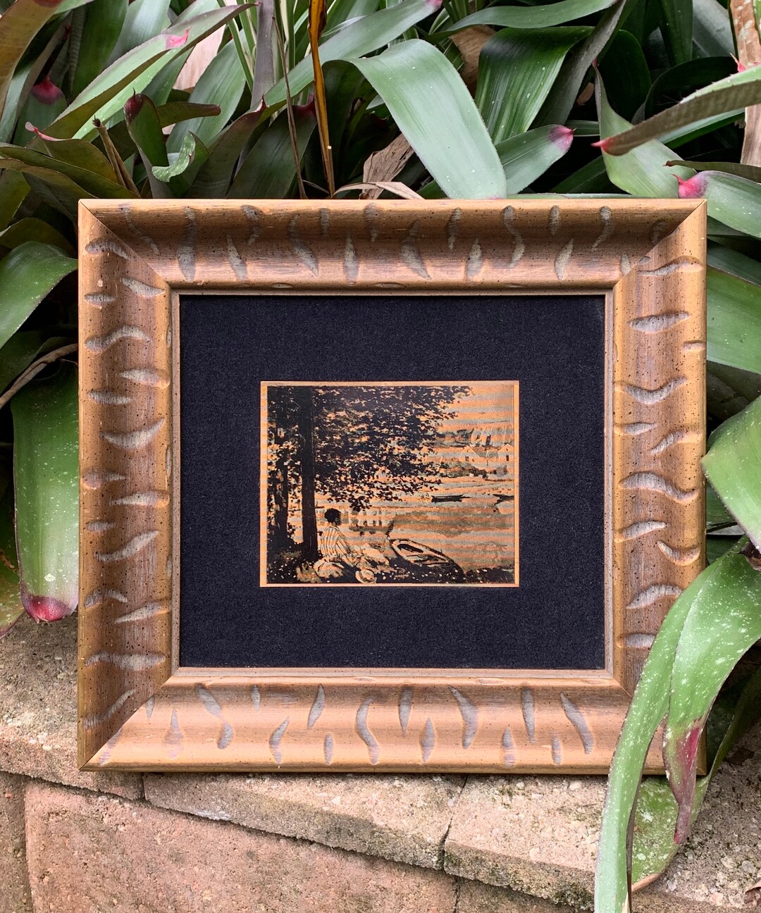 Gold Foil Etching Mounted on Black Velvet on the Bank of the Etsy