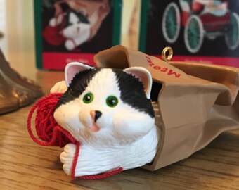 3 Hallmark - Meow Mart - Friendship Kitten - Festive Surrey (#12 in Here Comes Santa Series) - 1990 - SET OF THREE