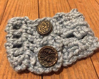 Crochet cuff bracelet with unique vintage buttons