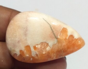 Scolecite Gemstone, Best Quality Scolecite Loose Gemstone, Cabochon Scolecite, Natural Stone, Natural Scolecite Pear, 30 CT. 35x23x6 MM.