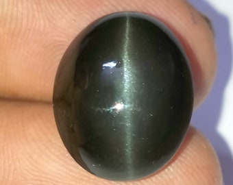 14 Carat Natural Black Cats Eye, Sillimanite Gemstone, Natural Gemstone, Cabochon, Cats Eye Stone, Gemstone Jewelry making Oval 17x14x10 MM.