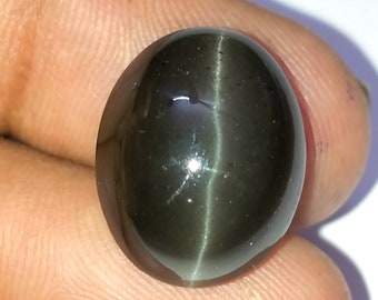 12 Carat Natural Black Cats Eye, Sillimanite Gemstone, Natural Gemstone, Cabochon, Cats Eye Stone, Gemstone Jewelry making, Oval 17x13x9 MM.