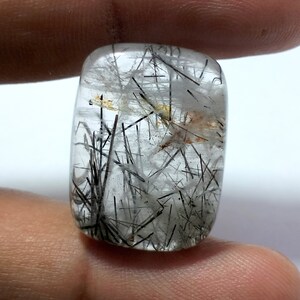 Top Quality Black Rutile Quartz Cabochon / Black Rutilated Quartz Gemstone / For Jewelry/ Cushion Shape 25 Carat/ 23x18x7 MM Loose Gemstone.