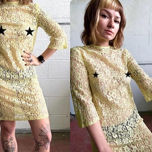 Vintage 70s Yellow Lace Dress