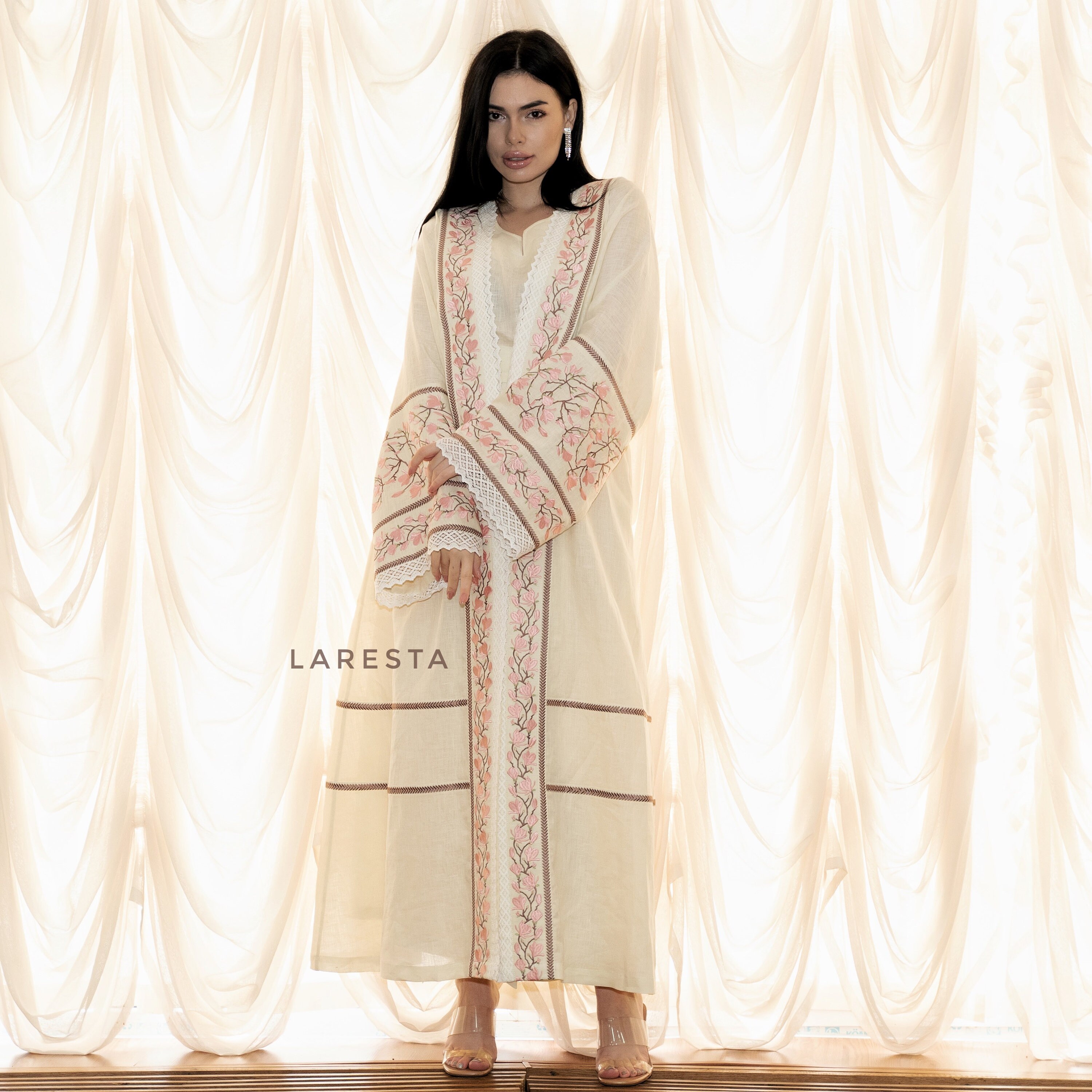 Luxury Embroidered Linen Wedding Abaya. Linen Muslim Modest Etsy