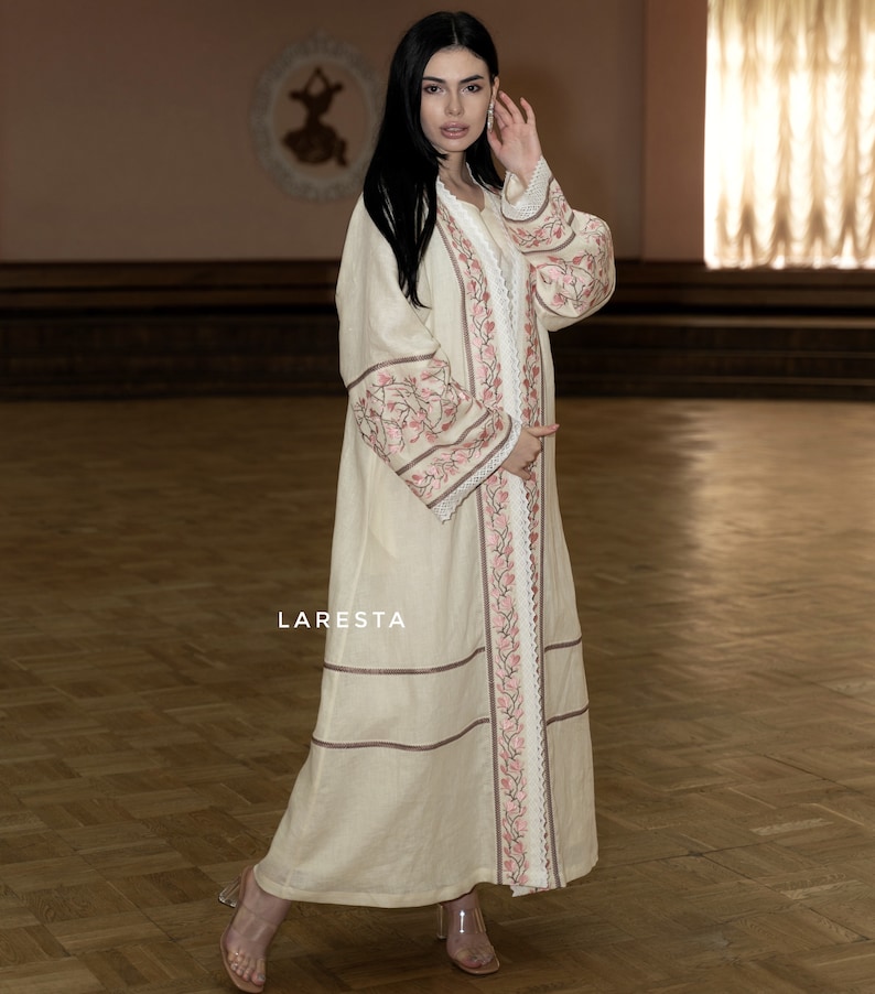 Luxury Embroidered Linen Wedding Abaya. Linen Muslim Modest - Etsy