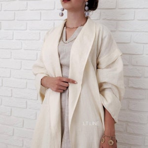 Soft linen modest Abaya wrap. Long off-white cloak for Muslim wedding. White linen long cape. Minimal wedding kimono. Summer maxi coat.