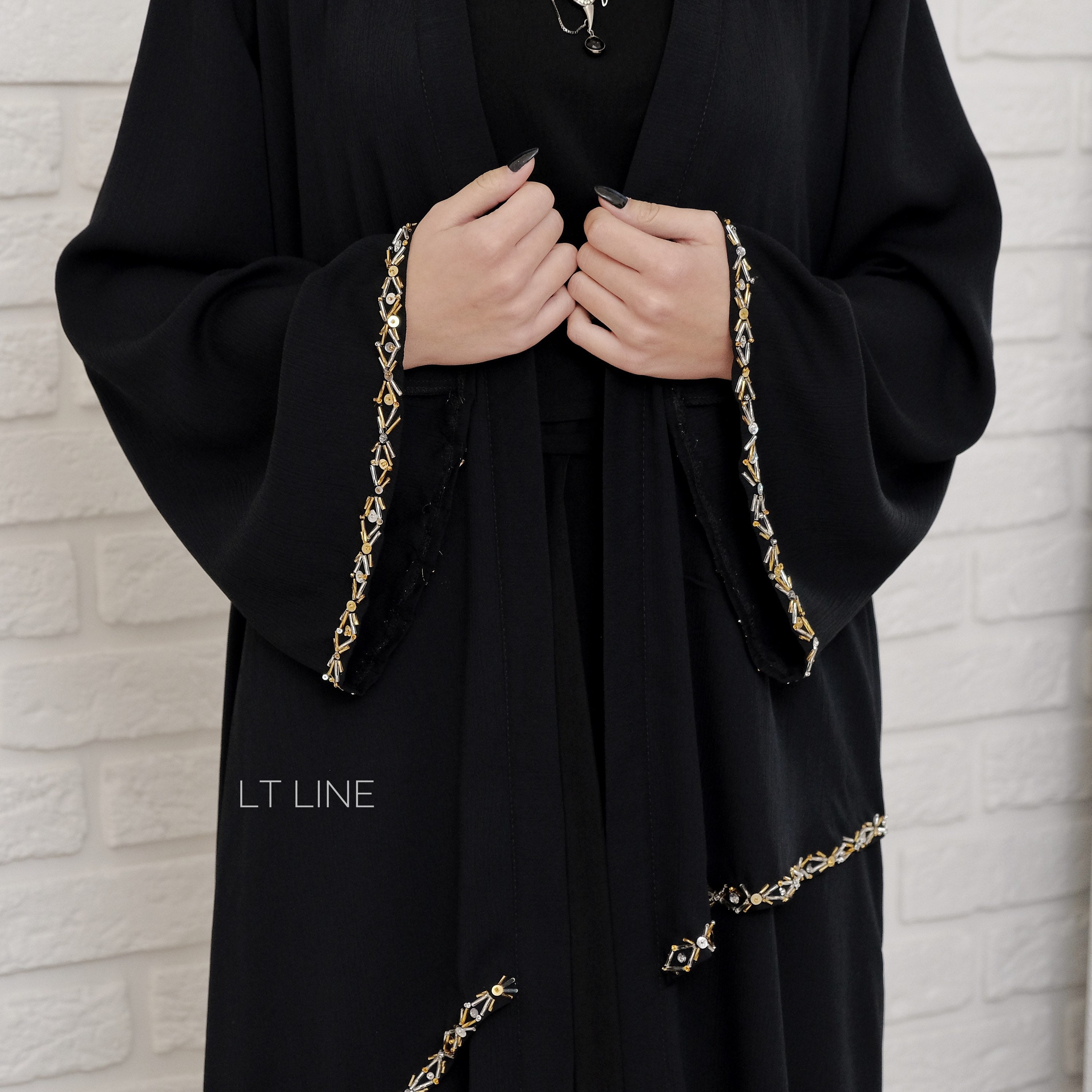 Crinkled chiffon Arabic black wedding abaya. Embellished | Etsy