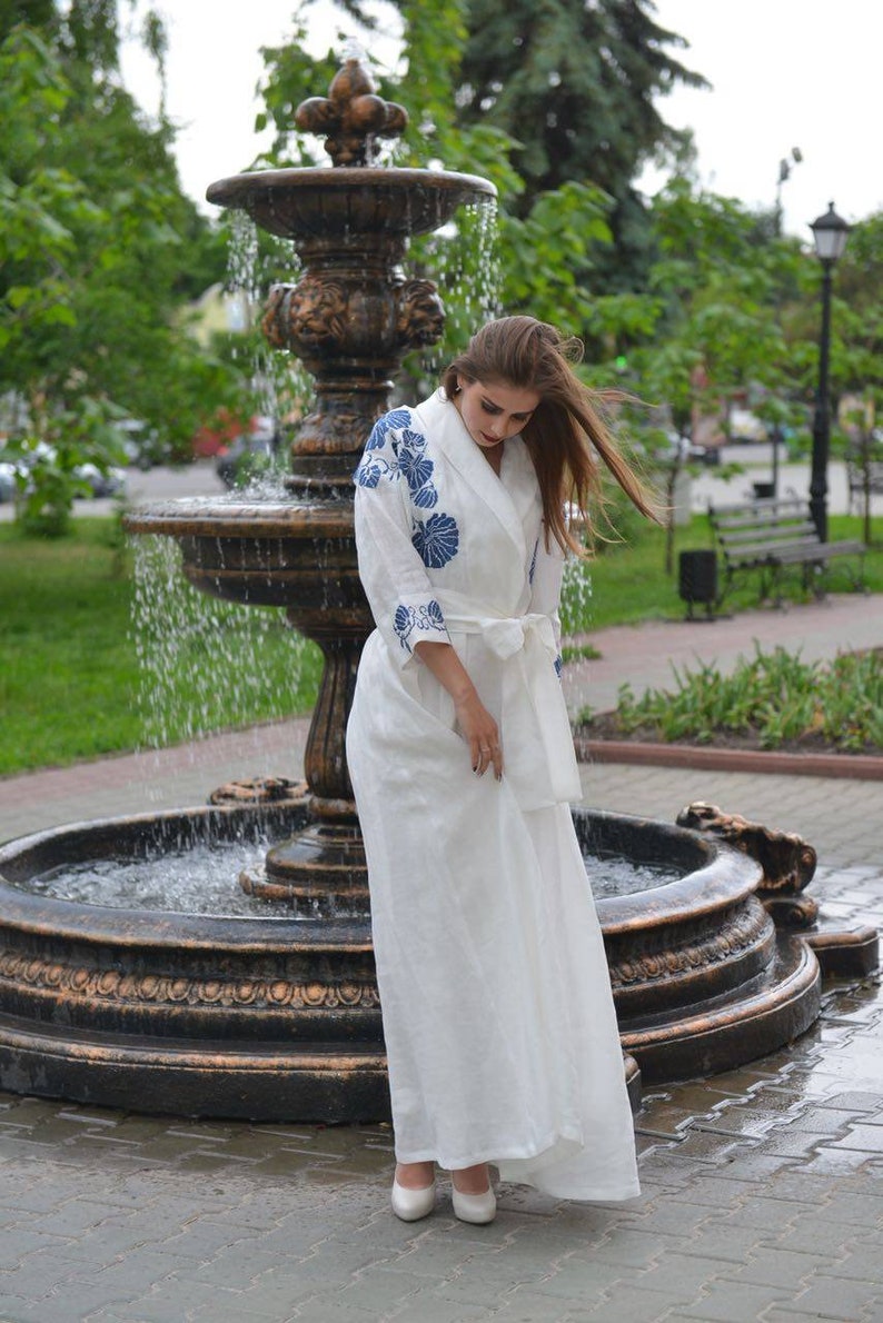 Embroidered Linen Resort Dress Greek Style Bohemian Sundress Etsy