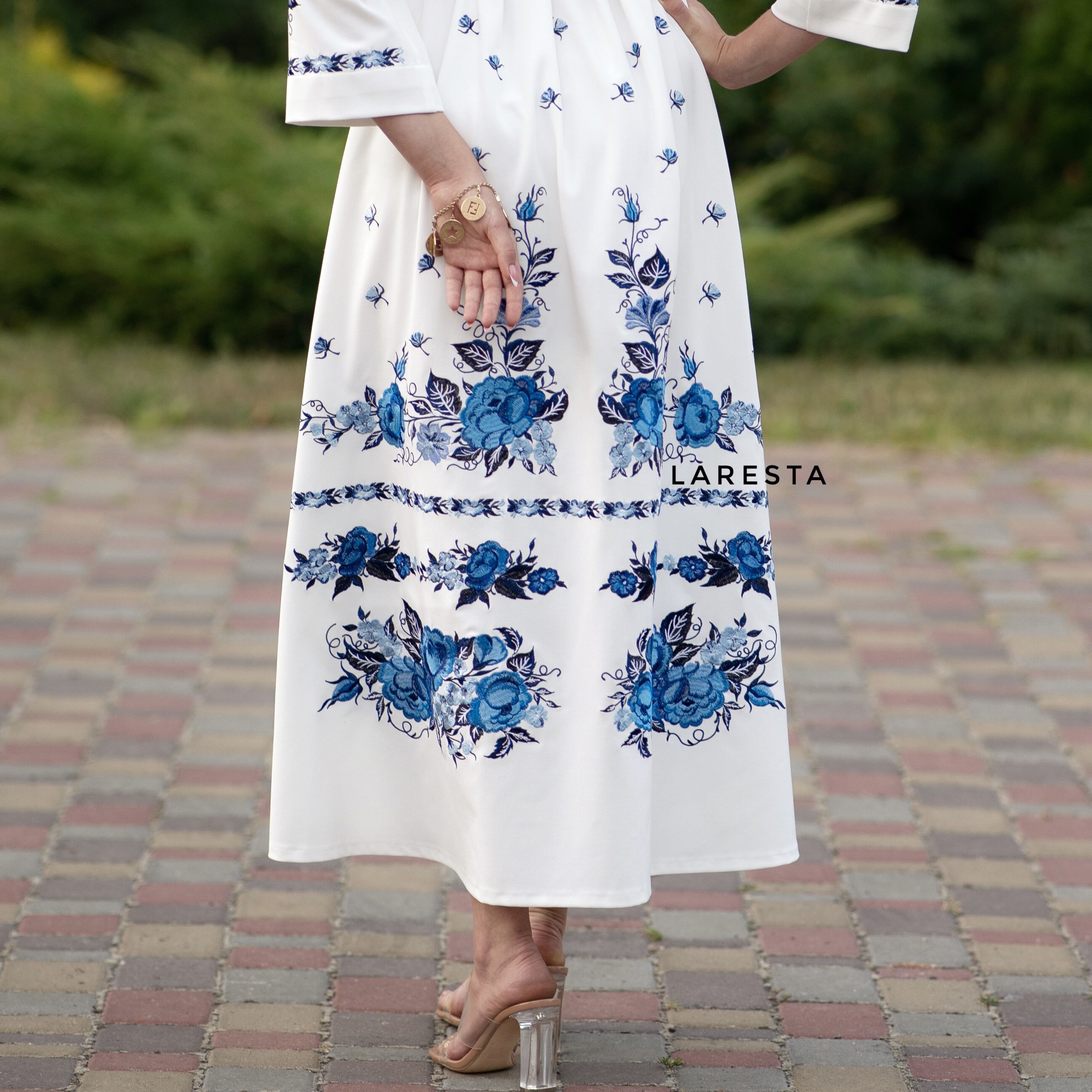 Gzhel Embroidered Long Elegant Dress. Russian Bride White and - Etsy Norway