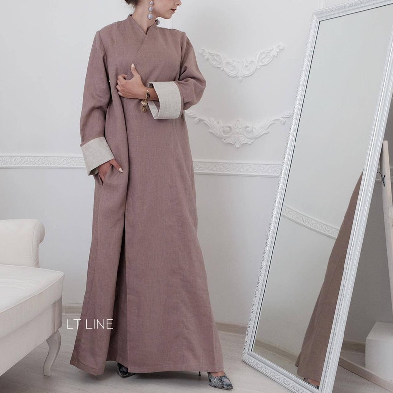 Linen Set Abaya With Dress Dubai Street Style for Modest Look Fashion ...