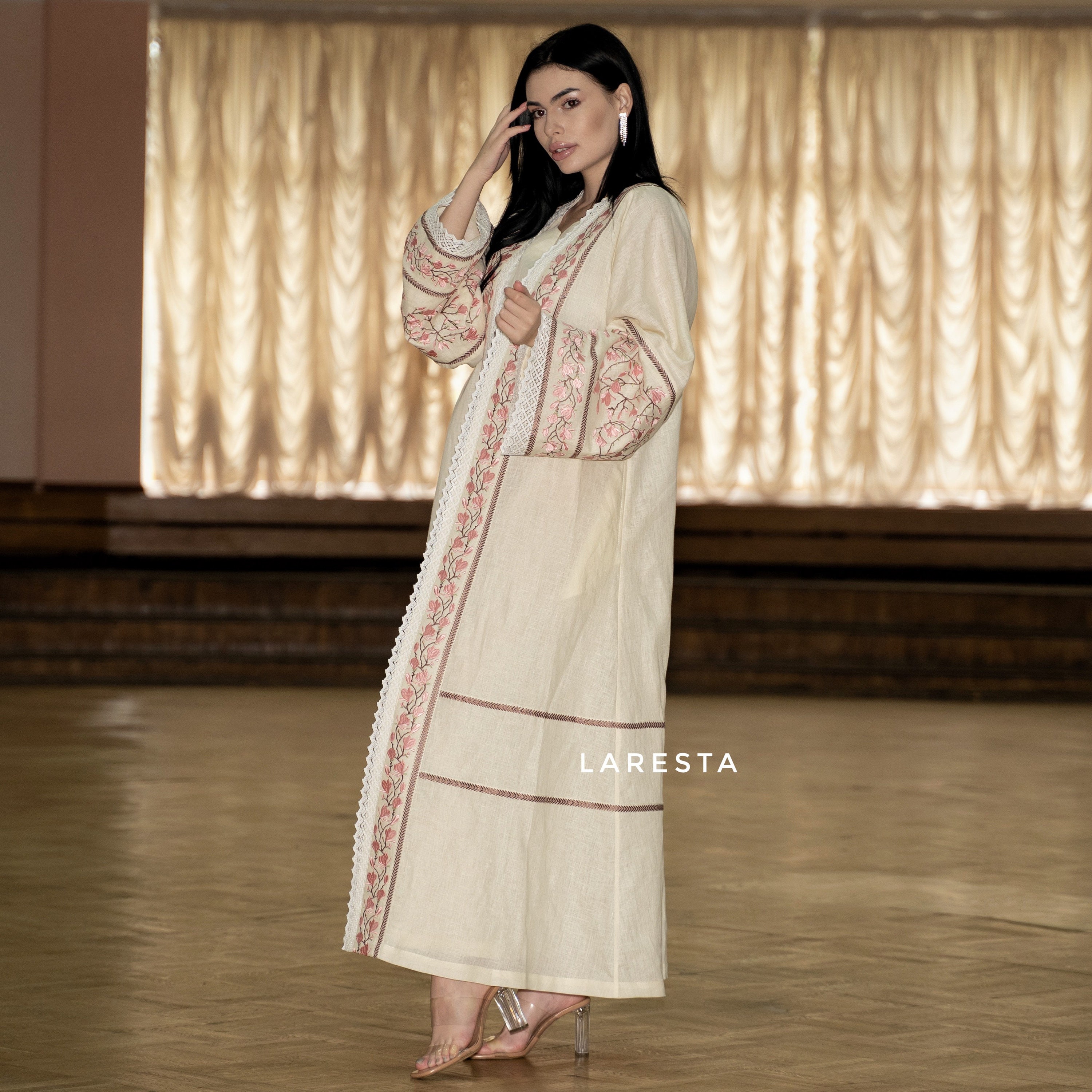 Luxury Embroidered Linen Wedding Abaya. Linen Muslim Modest Etsy