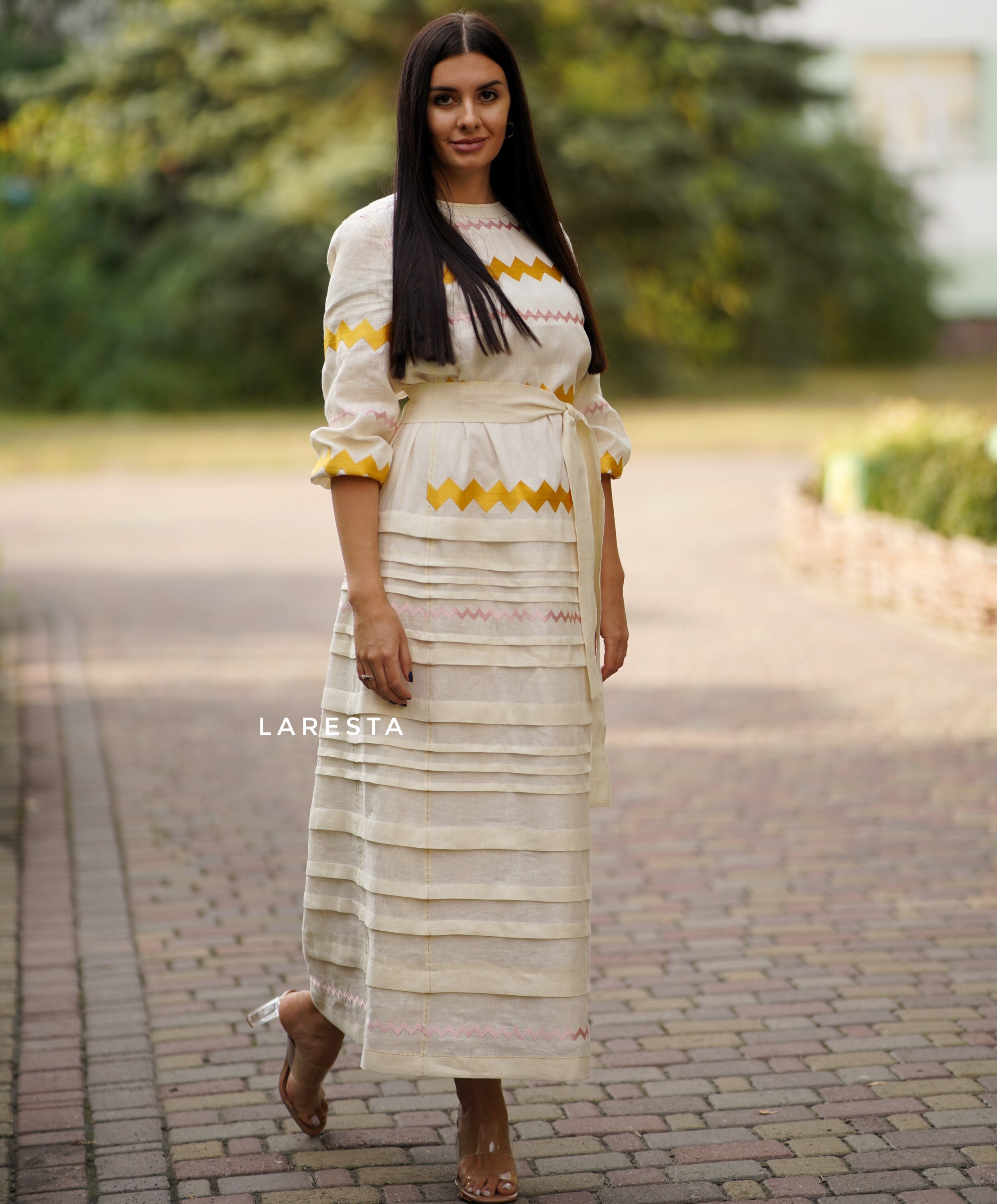 Jigsaw Zigzag Embroidered Pleated Linen Dress. Milky Linen Etsy