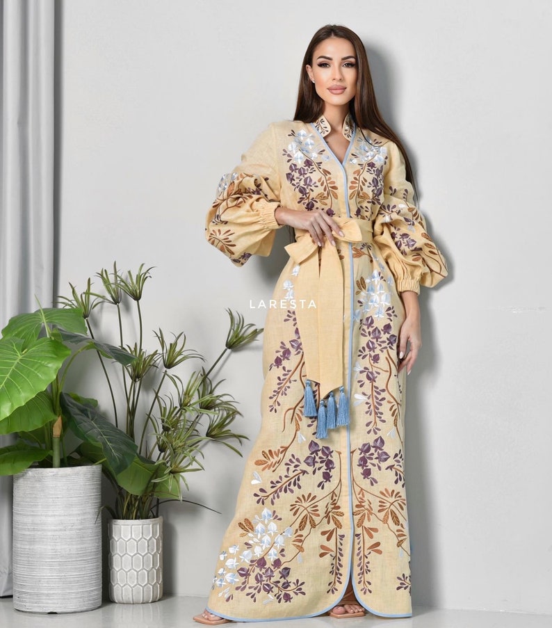 Embroidered Floral Kaftan in Mint Color With Tassels. Ethnic - Etsy