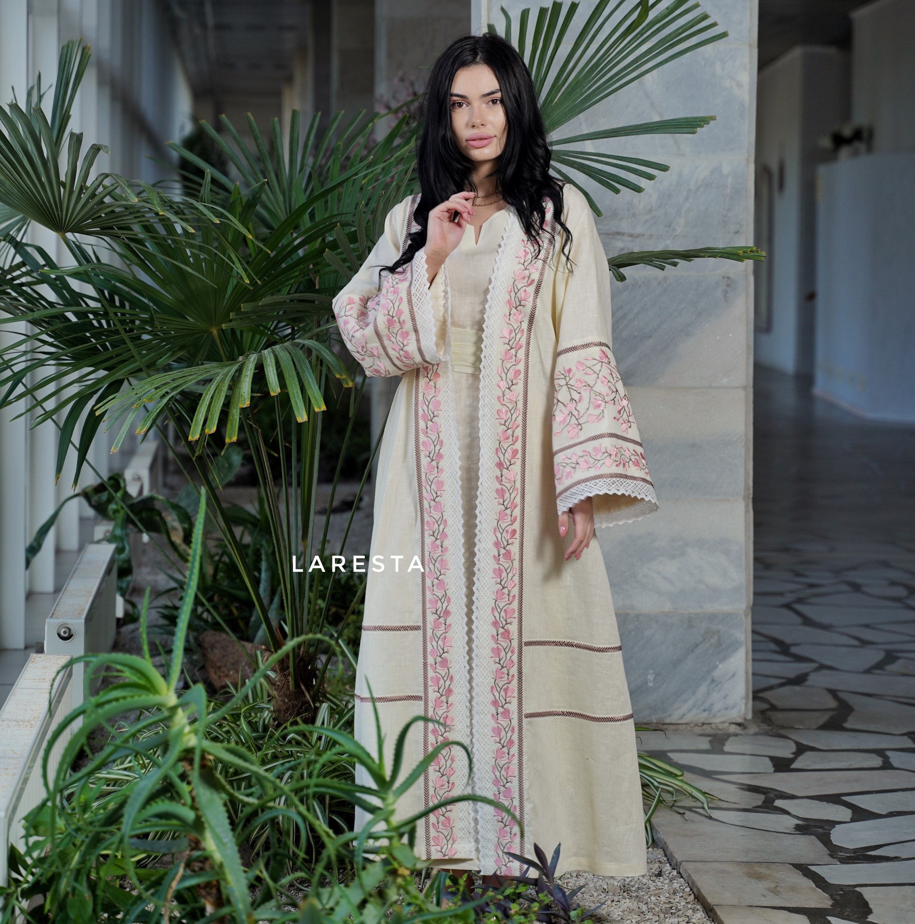 Luxury Embroidered Linen Wedding Abaya. Linen Muslim Modest Etsy