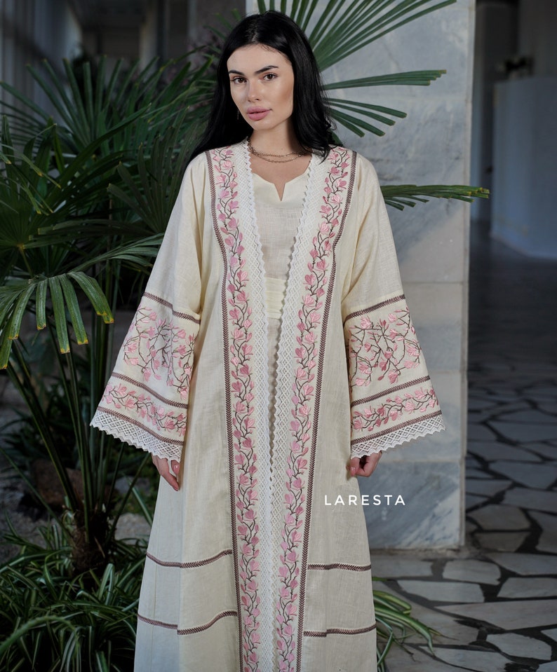 Luxury Embroidered Linen Wedding Abaya. Linen Muslim Modest - Etsy