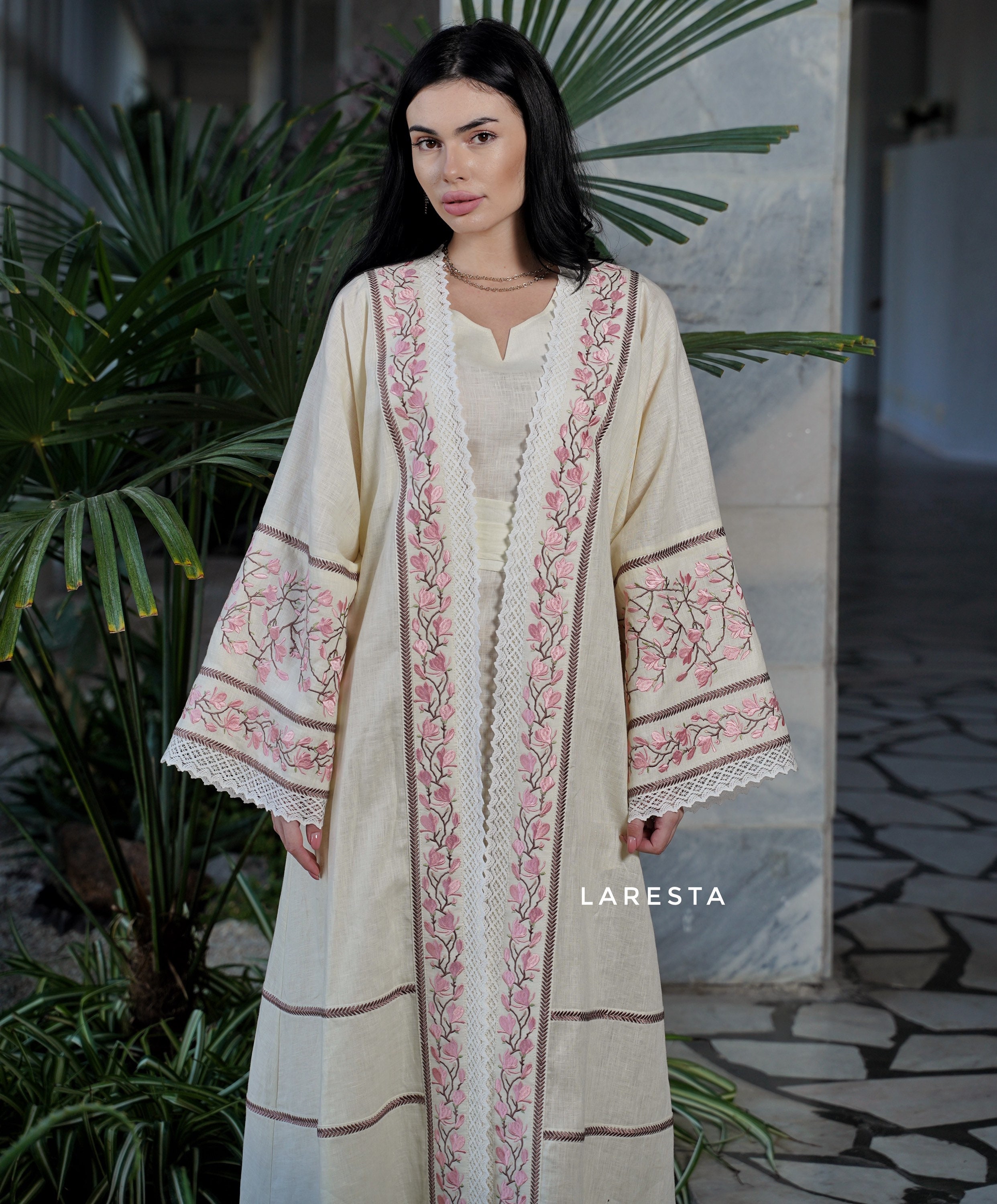 Luxury Embroidered Linen Wedding Abaya. Linen Muslim Modest Etsy