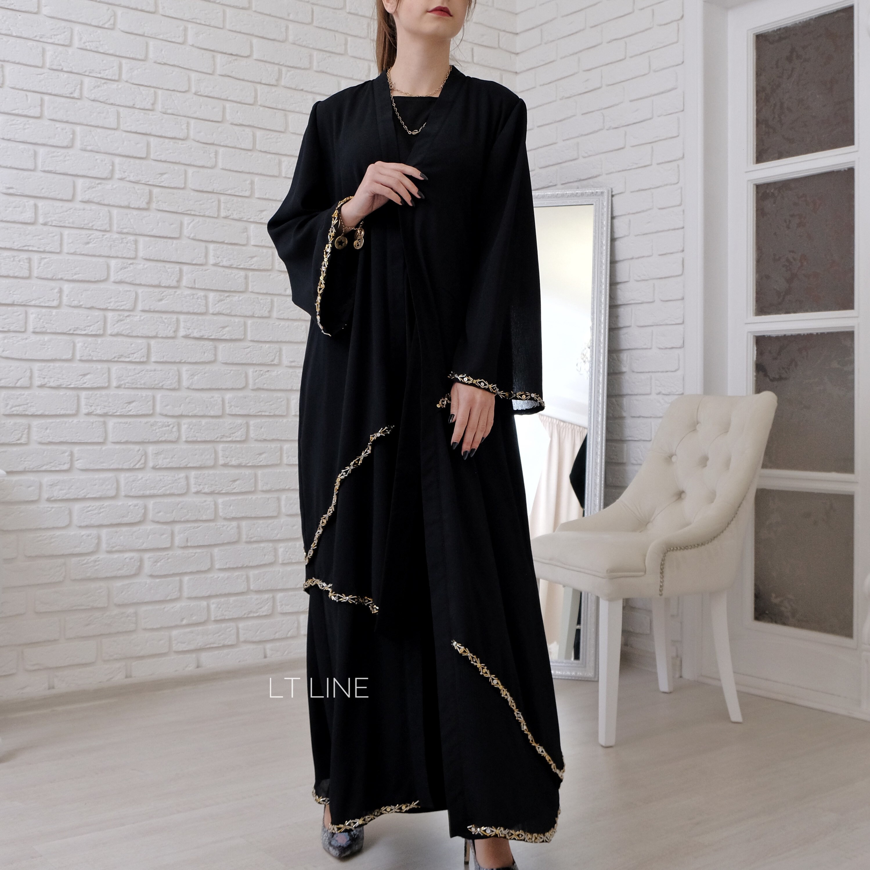 Mousseline Crinkled Arabe Noir Mariage Abaya Manteau De Etsy France