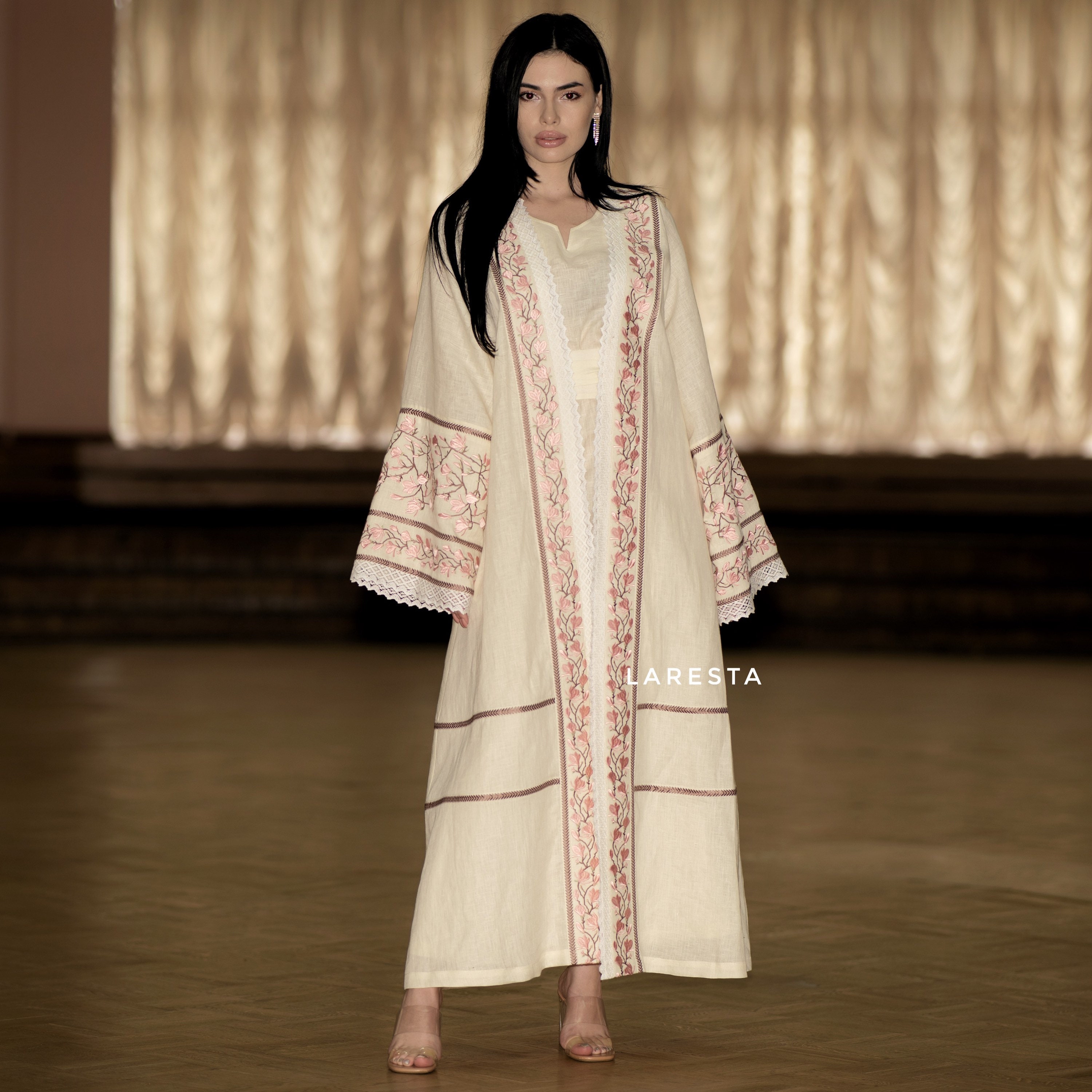 Luxury Embroidered Linen Wedding Abaya. Linen Muslim Modest Etsy