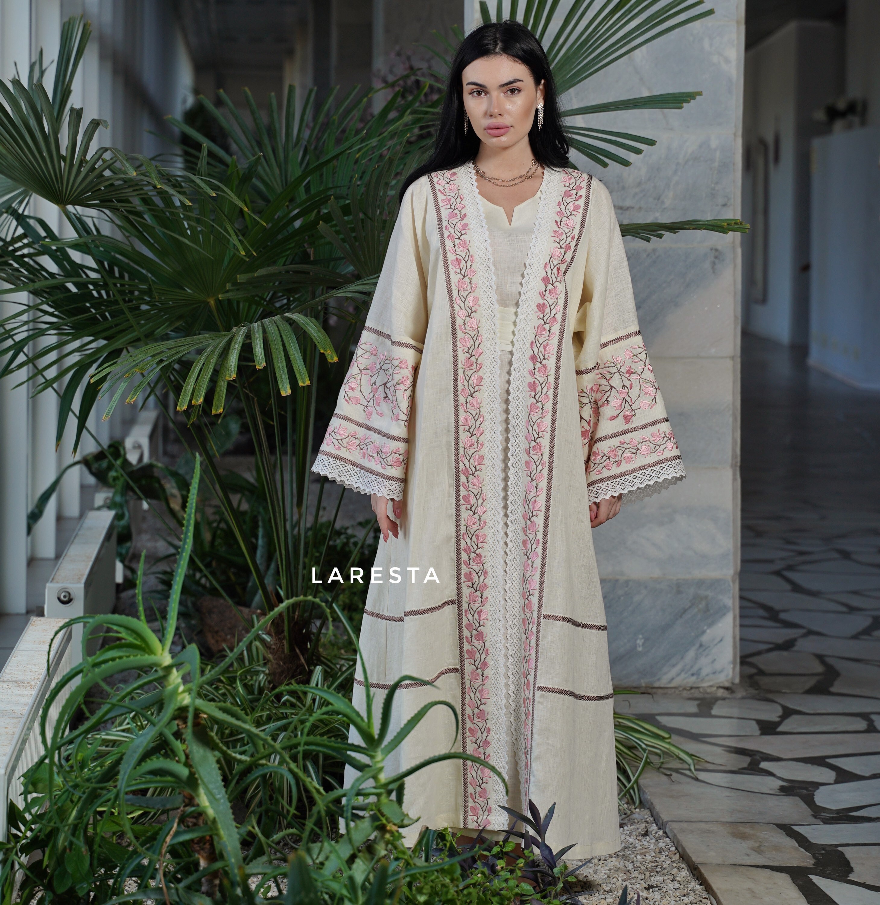 Luxury Embroidered Linen Wedding Abaya. Linen Muslim Modest Etsy