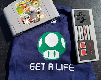 Get A Life-Mario Parody Custom Shirts,Custom Mario Shirt,Custom Mushroom Shirt,Custom Men Shirts,Women Shirts,Kids Shirts,Custom Gamer Shirt