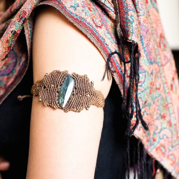 obsidian warrior macrame armband