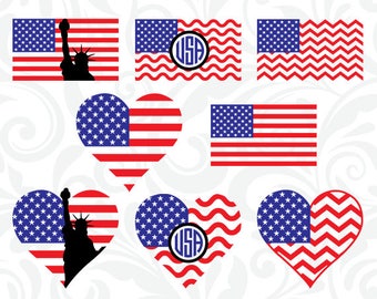 US Flag SVG, USA Flag Heart Files, United States Monogram Cutting Files, Cricut Design, SiIhouette Cameo, Clipart, dxf eps png jpg, C-052