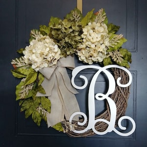 Year Round Wreath for Front Door, Everyday Wreath with Monogram, Grapevine Wreath with Initial, Custom Letter Wreath, HANDCRAFTED!