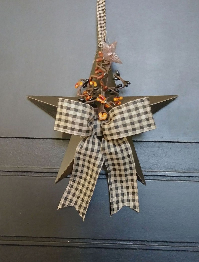 Primitive Star Decor 8 Black Metal Star Pip Berries Etsy