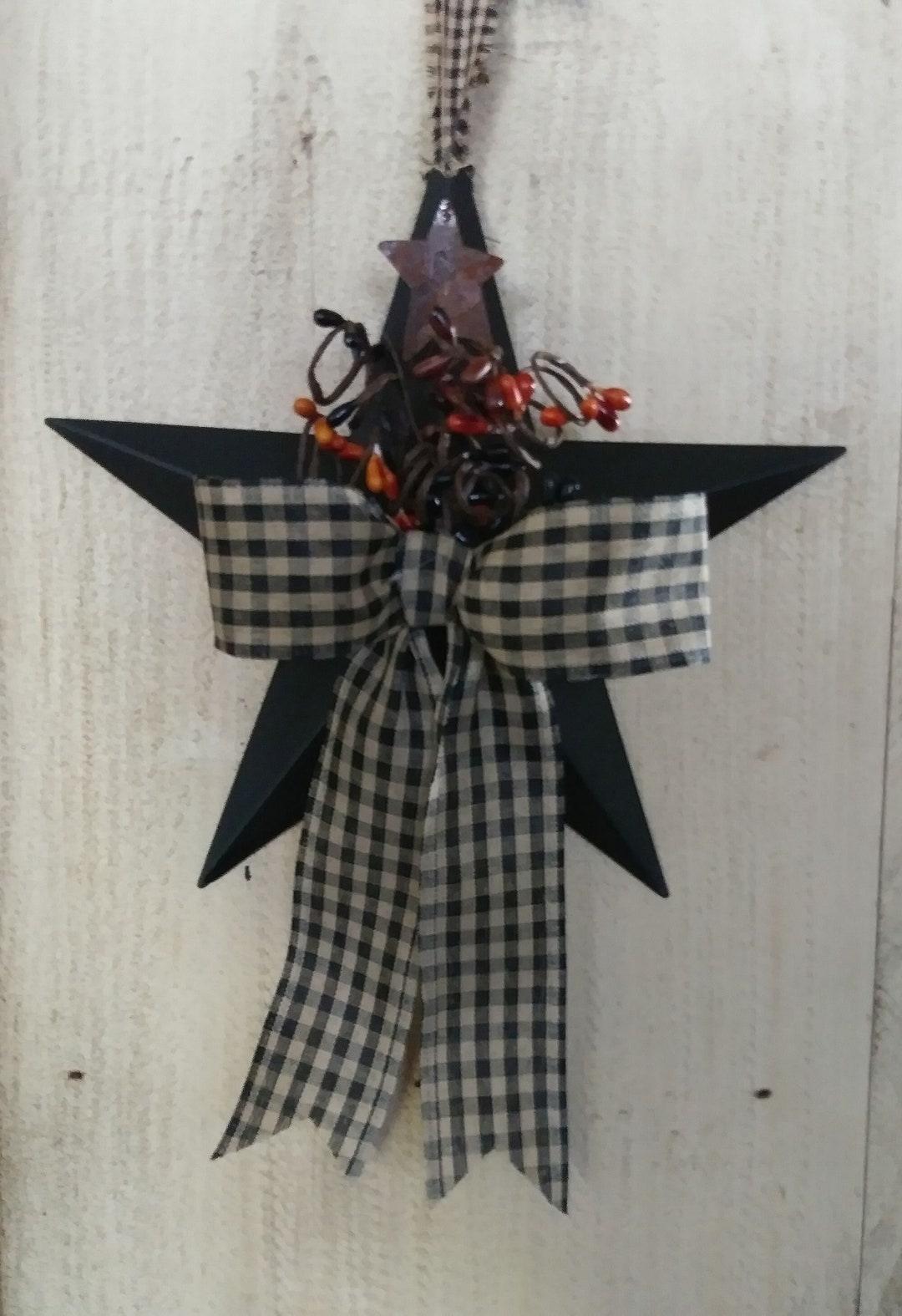 Primitive Star Decor 8 Black Metal Star Pip Berries Etsy
