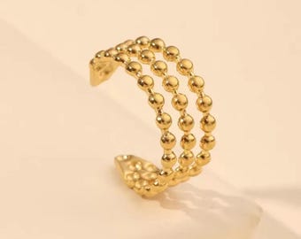 Anillo ajustable llamativo con cuentas chapado en oro de 18 quilates