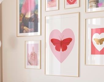 Pink Butterfly Painting, Butterfly Wall Decor, Butterfly Art Print, Pink Wall Print, Butterfly Set