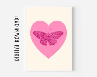 Pink Butterfly Painting, Butterfly Wall Decor, Butterfly Art Print, Butterfly Set, Butterfly Art Poster