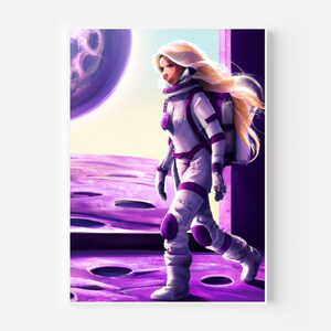 Purple Female Astronaut Art Feminist Printable Wall Art Instant Download Digital Prints Baddie Eclectic Wall Decor