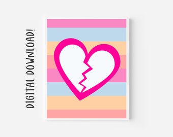 Heartbreaker Wall Art Cyfrowy wydruk Różowy Eklektyczny Natychmiastowe pobranie