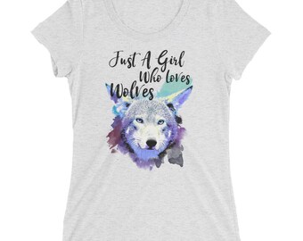 Just A Girl Who Loves Wolves Tee - Gift For A Wolf Lover - Wolf Graphic Tee - Watercolor Design Womens Shirt