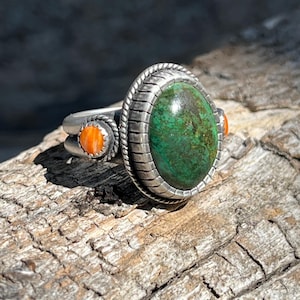 Handmade Sterling Silver Sonoran Gold Turquoise Ring - Size 10.75