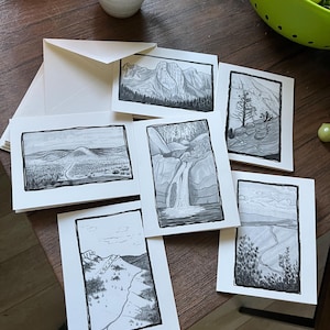 Ensemble de cartes de voeux vierges de paysage occidental / Oeuvres d'art originales inspirées des Lander du Wyoming / montagnes / nature sauvage / chaîne de rivières éoliennes / extérieur