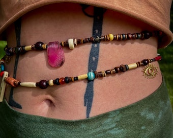 All Seeing Eye Beaded Belly Chains Hip Sieraden - Carneool Tijgeroog Granaat Amethist Howliet Labradoriet Agaat Messing Tribal Pagan Dance
