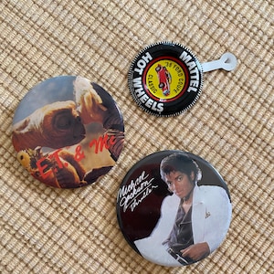 Vintage Michael Jackson Thriller and ET Pins and Hot Wheels (36 Coupe) badge