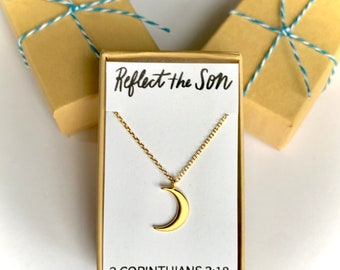 Gold Moon Necklace, Reflect the Son, Christian Jewelry Gifts for girls, Christian necklaces for girls, Christian gifts for girls, gift ideas