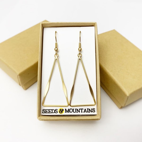 Triangle earrings, mountain earrings, gold triangle earrings, minimalist earrings, long triangle, geometric modern, sleek gold earrings