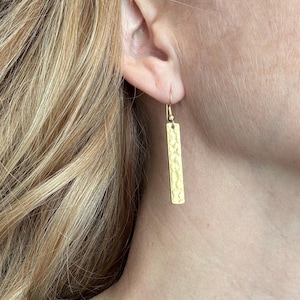 Hammered Gold Bar Earrings: Lightweight Minimalist Dangles