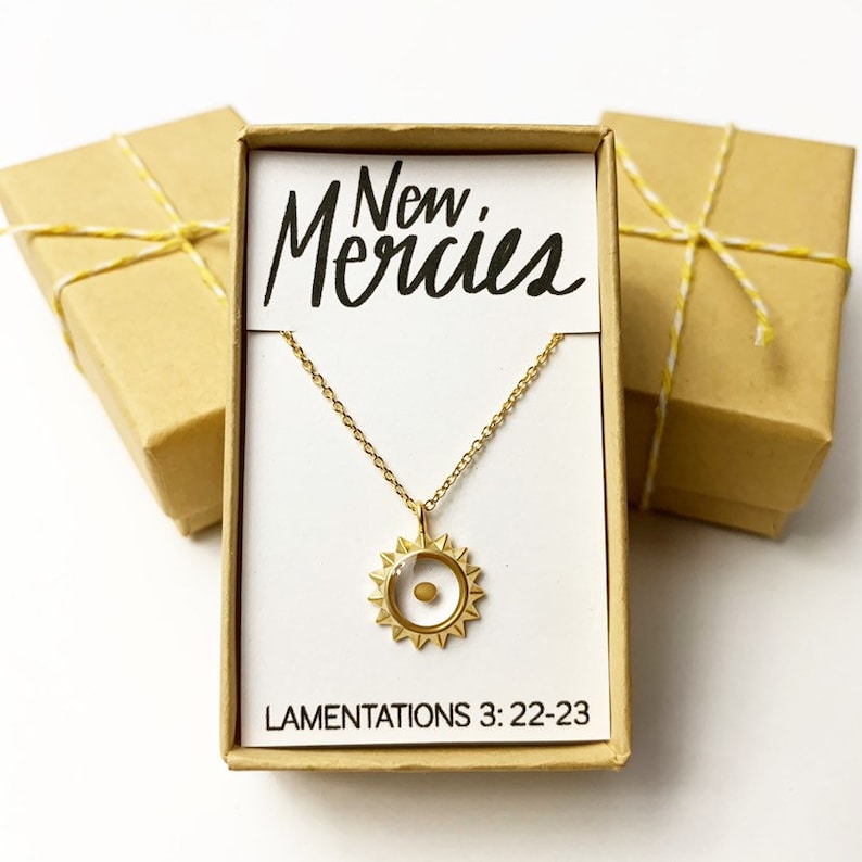 Christian gifts, New Mercies, mustard seed necklace, Christian necklaces, Christian jewelry, sun necklace, Gifts for girls, sun charm 