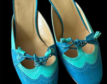 Hermes Teal and Turquoise Mules Size 7