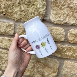 Personalised Ceramic Birth Flower Jug - Grandparent Mothers Day Birthday for Her