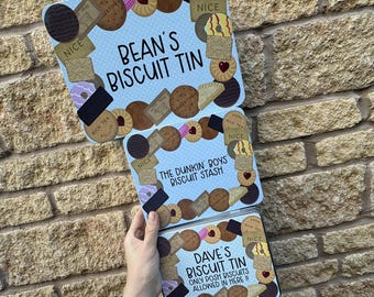 Personalised Biscuit Tin: Blue Pink Polka Dot Metal Novelty Box