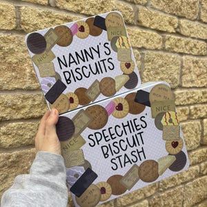 Personalised Biscuit Tin: Blue Pink Polka Dot Metal Novelty Box image 18